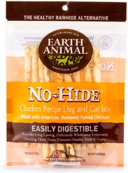 Earth Animal No-Hide Stix Long Lasting Natural Rawhide Alternative Chicken Recipe Chew Dog & Cat Treat Sticks, 10 count