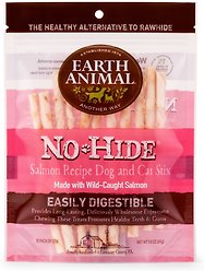 Earth Animal No-Hide Stix Long Lasting Natural Rawhide Alternative Salmon Recipe Chew Dog & Cat Treat Sticks, 10 count