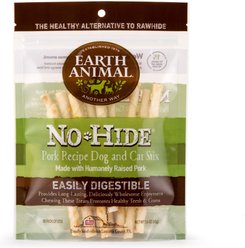 Earth Animal No-Hide Stix Long Lasting Natural Rawhide Alternative Pork Recipe Chew Dog & Cat Treat Sticks, 10 count