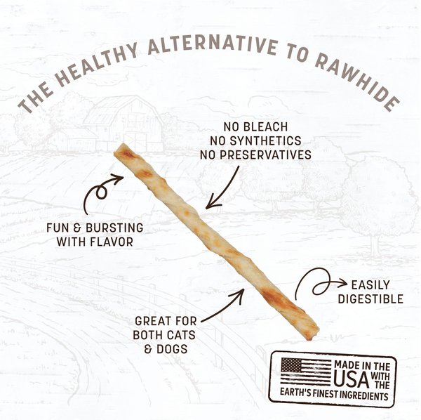Show full view: Earth Animal No-Hide Stix Long Lasting Natural Rawhide Alternative Pork Recipe Chew Dog & Cat Treat Sticks, 10 count slide 3 of 10