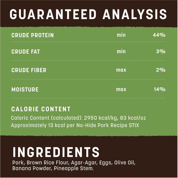 Show full view: Earth Animal No-Hide Stix Long Lasting Natural Rawhide Alternative Pork Recipe Chew Dog & Cat Treat Sticks, 10 count slide 7 of 10