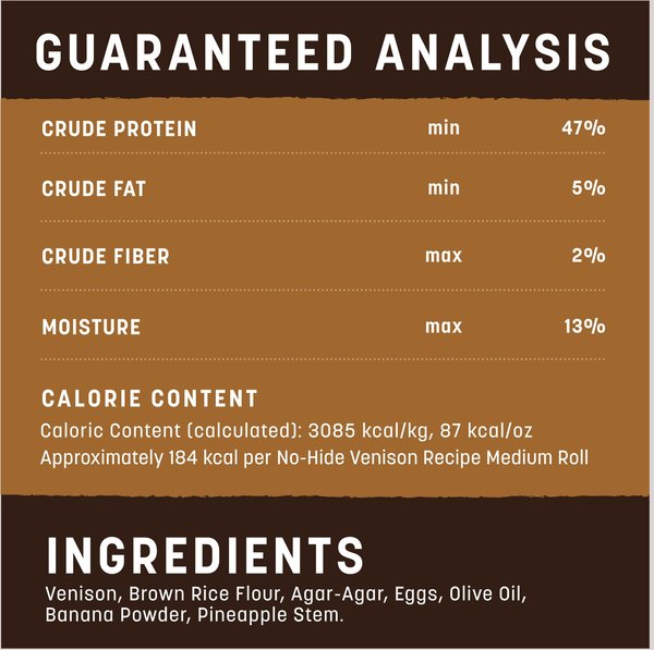 Show full view: Earth Animal No-Hide Medium Rolls Long Lasting Natural Rawhide Alternative Venison Recipe Chew Dog Treats, 2 count slide 7 of 10