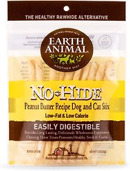 Earth Animal No-Hide Stix Long Lasting Natural Rawhide Alternative Peanut Butter Vegetarian Recipe Chew Dog & Cat Treat Sticks, 10 count