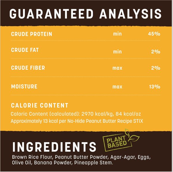 Show full view: Earth Animal No-Hide Stix Long Lasting Natural Rawhide Alternative Peanut Butter Vegetarian Recipe Chew Dog & Cat Treat Sticks, 10 count slide 7 of 10