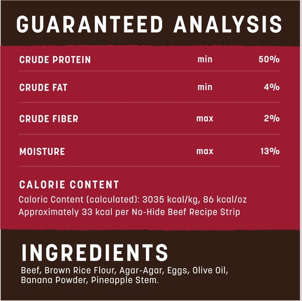 Show full view: Earth Animal No-Hide Strips Thin Natural Rawhide Alternative Beef Recipe Chew Dog Treats, 4 count slide 9 of 10