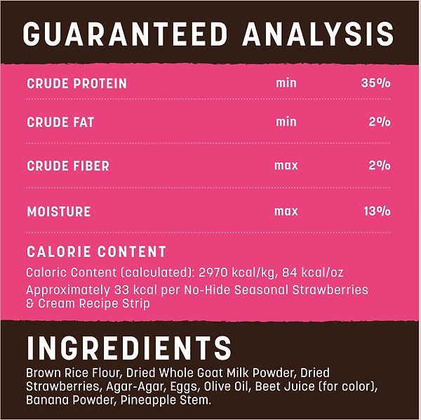 Show full view: Earth Animal No-Hide Strips Thin Natural Strawberries & Cream Seasonal Recipe Chew Dog Treats, 4 count slide 9 of 10