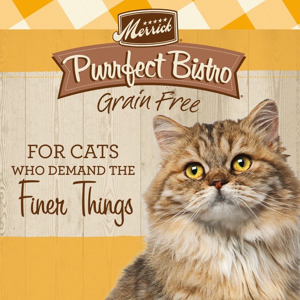 Show full view: Merrick Purrfect Bistro Grain-Free Real Chicken + Sweet Potato Recipe Adult Dry Cat Food, 5.44-kg bag slide 3 of 10