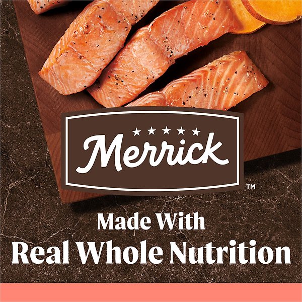 Show full view: Merrick Grain-Free Chicken-Free Real Salmon & Sweet Potato Recipe Dry Dog Food, 1.81-kg bag slide 7 of 10