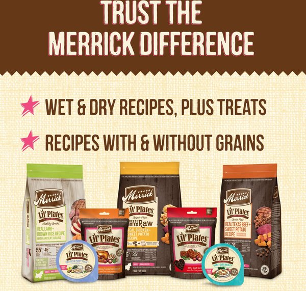 Show full view: Merrick Lil' Plates Grain-Free Real Chicken + Sweet Potato Recipe Small Breed Dry Dog Food, 5.44-kg bag slide 7 of 17