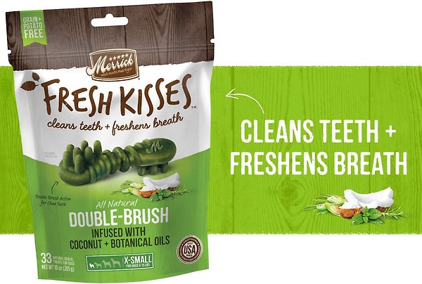 Show full view: Merrick Fresh Kisses Infused with Coconut Oil & Botanicals Extra Small Dental Dog Treats, 20 count slide 3 of 10
