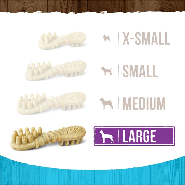 Show full view: Merrick Fresh Kisses Double-Brush Mint Breath Strip Infused Large Dental Dog Treats, 16 count slide 6 of 10