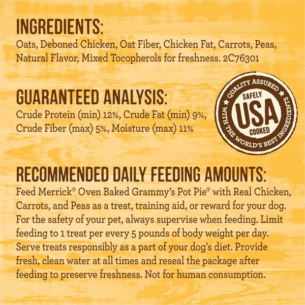 Show full view: Merrick Oven Baked Grammy's Pot Pie with Real Chicken, Carrots & Peas Dog Treats, 312-g bag slide 7 of 10