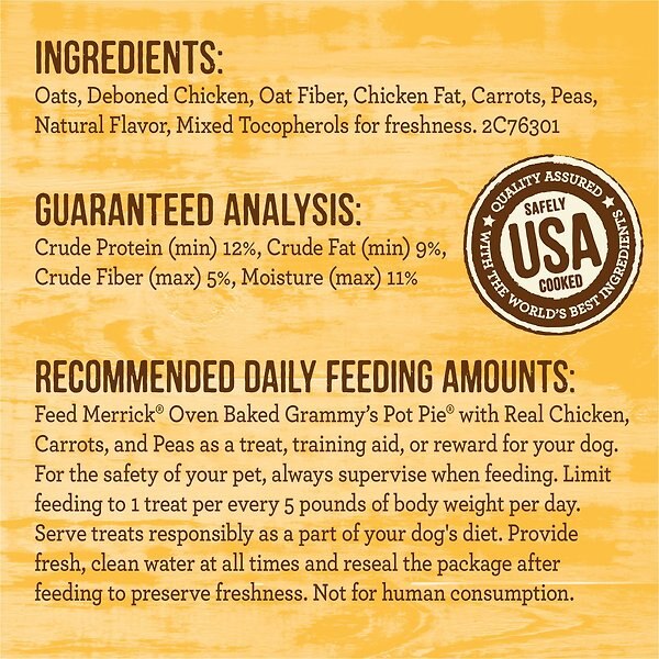 Show full view: Merrick Oven Baked Grammy's Pot Pie with Real Chicken, Carrots & Peas Dog Treats, 312-g bag slide 9 of 10