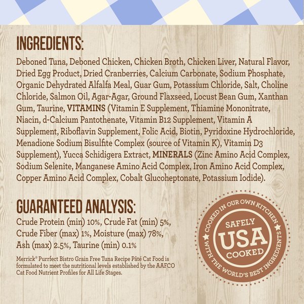 Show full view: Merrick Purrfect Bistro Grain-Free Tuna Pate Canned Cat Food, 156-g, case of 24 slide 7 of 11