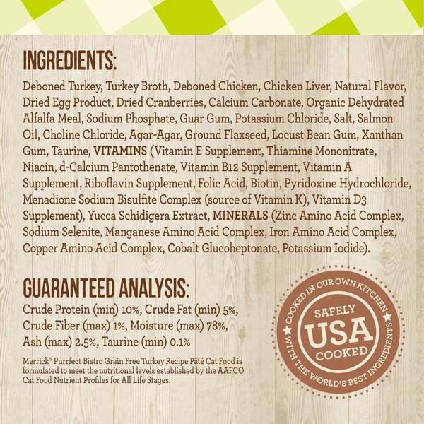 Show full view: Merrick Purrfect Bistro Grain-Free Turkey Pate Canned Cat Food, 156-g, case of 24 slide 7 of 11