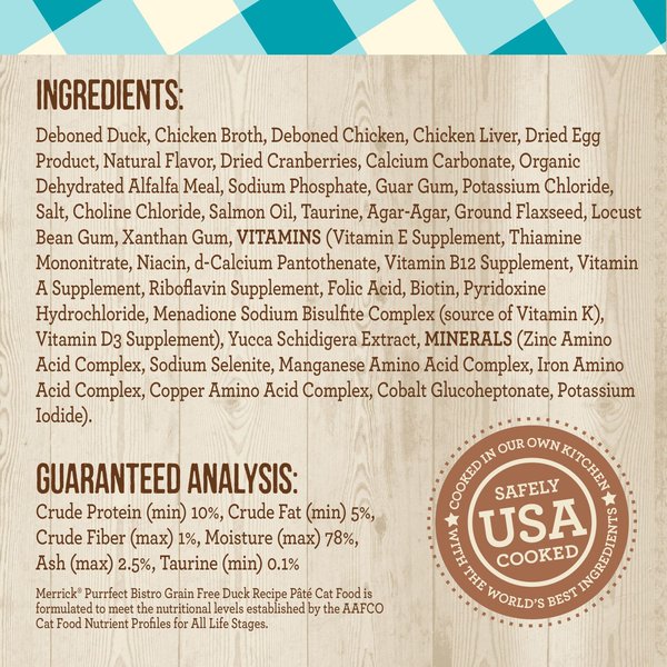 Show full view: Merrick Purrfect Bistro Grain-Free Wet Cat Food Duck Recipe Pate, 156-g can, case of 24 slide 7 of 11
