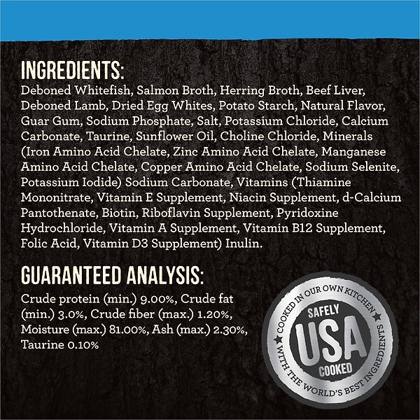 Show full view: Merrick Backcountry Grain-Free Morsels in Gravy Real Whitefish Recipe Cuts Cat Food Pouches, 85-g, case of 24 slide 7 of 9