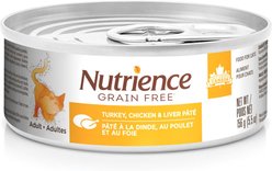 Nutrience Grain-Free Turkey, Chicken & Liver Pate Wet Cat Food, 156-g can, case of 24