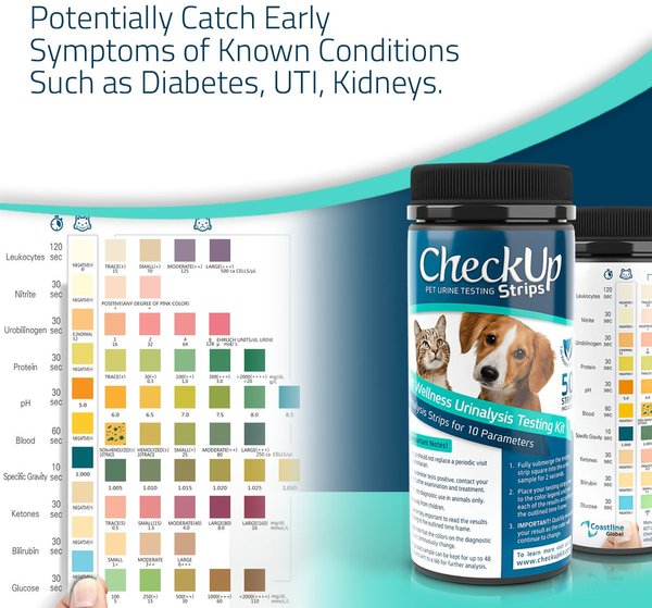 Show full view: CheckUp Pet Wellness Urinalysis Testing Kit Urine Testing for Dogs & Cats, 50 strips slide 4 of 8
