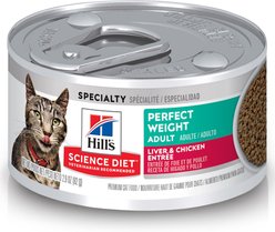 Hill's Science Diet Adult Perfect Weight Liver & Chicken Entree Canned Cat Food, 82-g can, case of 24