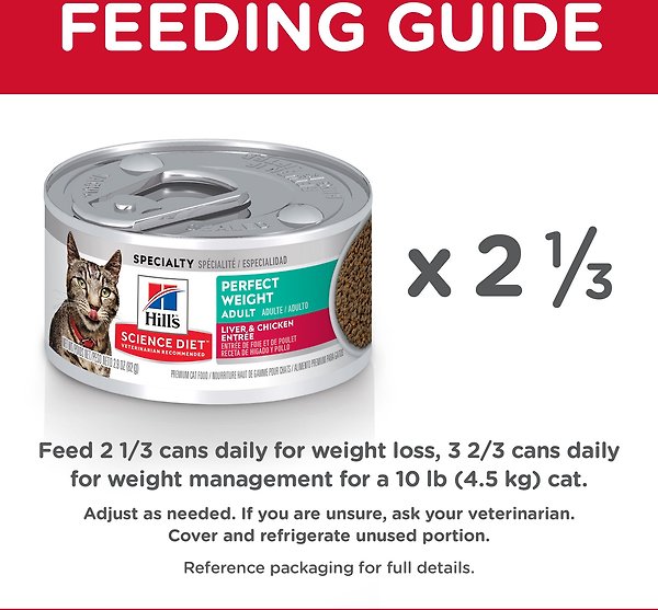 Show full view: Hill's Science Diet Adult Perfect Weight Liver & Chicken Entree Canned Cat Food, 82-g can, case of 24 slide 7 of 11