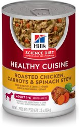 Hill's Science Diet Adult Healthy Cuisine Roasted Chicken, Carrots & Spinach Stew Canned Dog Food, 354-g can, case of 12