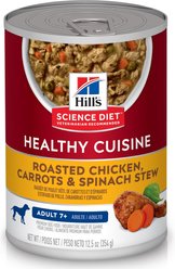 Hill's Science Diet Adult 7+ Healthy Cuisine Roasted Chicken, Carrots & Spinach Stew Canned Dog Food, 354-g can, case of 12