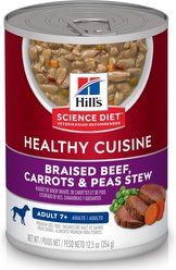 Hill's Science Diet Adult 7+ Healthy Cuisine Braised Beef, Carrots & Peas Stew Canned Dog Food, 354-g can, case of 12