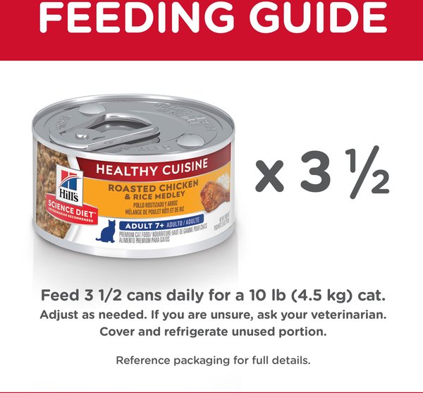 Show full view: Hill's Science Diet Adult 7+ Healthy Cuisine Roasted Chicken & Rice Medley Canned Cat Food, 79-g can, case of 24 slide 7 of 11
