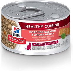 Hill's Science Diet Adult Healthy Cuisine Poached Salmon & Spinach Medley Canned Cat Food, 79-g can, case of 24