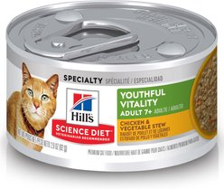 Hill's Science Diet Adult 7+ Senior Vitality Chicken & Vegetable Stew Canned Cat Food, 82-g can, case of 24