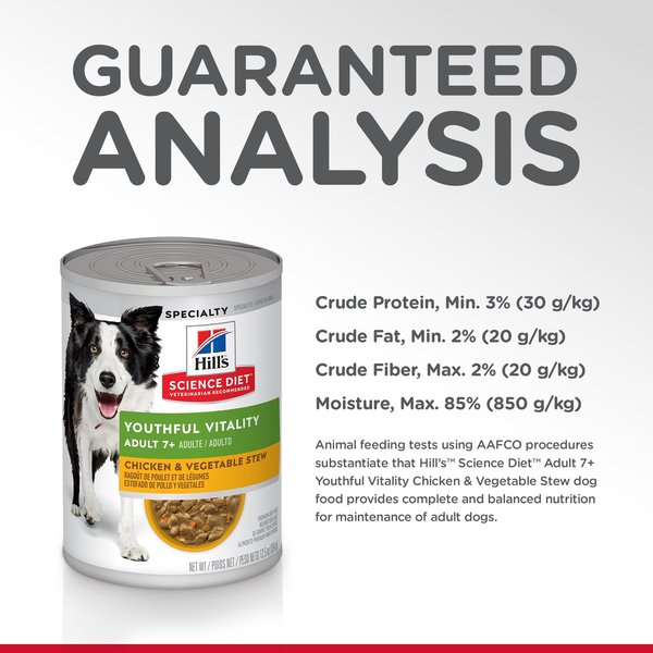 Show full view: Hill's Science Diet Adult 7+ Senior Vitality Chicken & Vegetable Stew Canned Dog Food, 354-g can, case of 12 slide 7 of 11