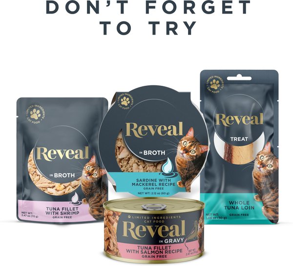 Show full view: Reveal Natural Grain-Free Variety of Fish & Chicken in Gravy Flavored Wet Cat Food, 2.47-oz can, case of 12 slide 7 of 10