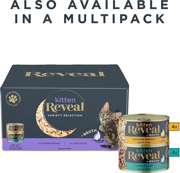 Show full view: Reveal Natural Limited Ingredient Grain-Free Chicken Breast in Broth Wet Kitten Food, 2.47-oz, case of 12 slide 8 of 9