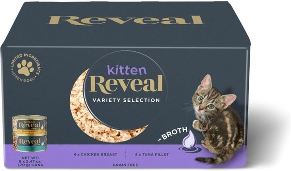 Reveal Natural Limited Ingredient Grain Free Chicken Tuna in Broth Variety Pack Wet Kitten Food 2.47 oz case of 8