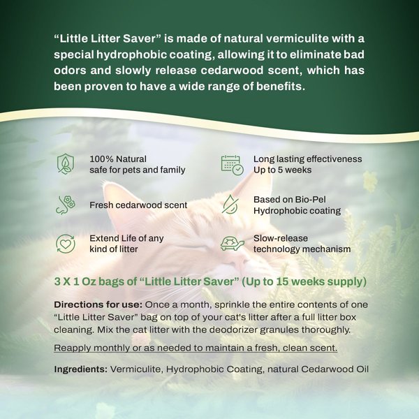 Show full view: Little Savers Litter Saver New Generation Cat Litter Box Deodorizer, Cedarwood Scent, 1-oz bag, 3 count slide 6 of 8