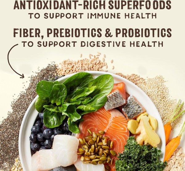 Show full view: Stella & Chewy's SuperBlends Raw Blend Wholesome Grains Wild-Caught Whitefish & Salmon Recipe with Superfoods Dry Dog Food, 9.53-kg bag slide 5 of 10