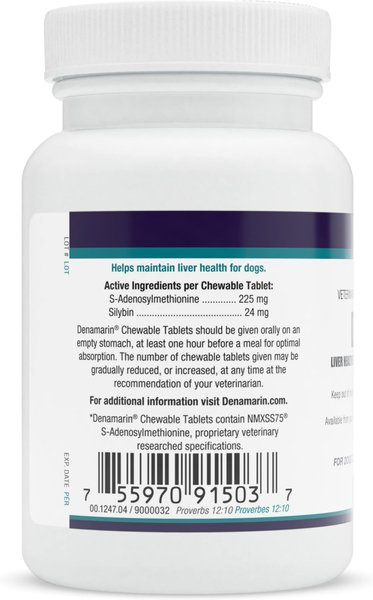 Show full view: Nutramax Denamarin with S-Adenosylmethionine & Silybin Chewable Tablets Liver Supplement for Dogs, 30 count slide 3 of 7