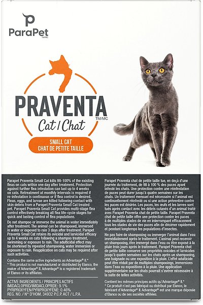 Show full view: Parapet Praventa Flea Treatment for Cats, 2.3-4 kg, 3 count slide 3 of 7