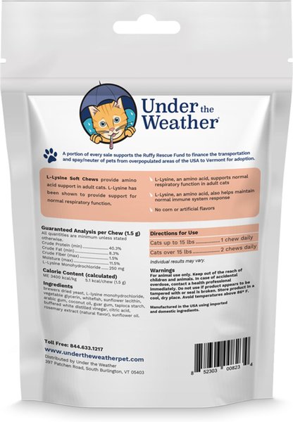 Show full view: Under the Weather L-Lysine Soft Chews Cat Supplement, 60 count slide 6 of 6