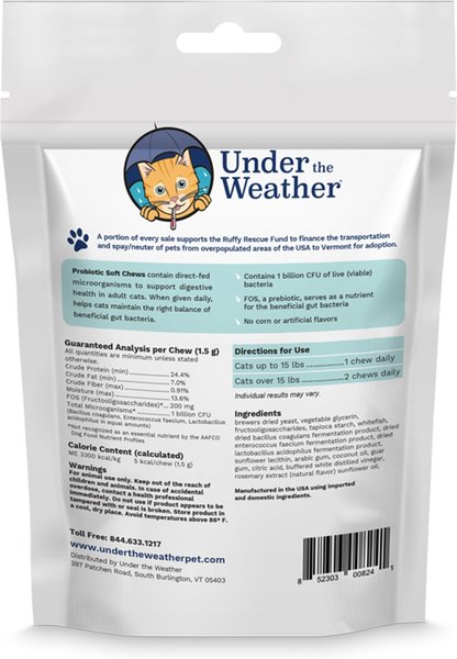 Show full view: Under the Weather Probiotic Soft Chews Cat Supplement, 60 count slide 7 of 8