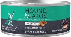 Hound & Gatos 98% Gamebird Poultry Formula Grain-Free Canned Cat Food, 5.5-oz, case of 24