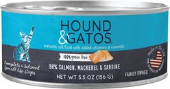 Hound & Gatos 98% Salmon, Mackerel & Sardine Grain-Free Canned Cat Food, 5.5-oz, case of 24