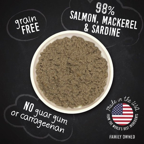 Show full view: Hound & Gatos 98% Salmon, Mackerel & Sardine Grain-Free Canned Cat Food, 5.5-oz, case of 24 slide 3 of 9