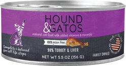 Hound & Gatos 98% Turkey & Liver Formula Grain-Free Canned Cat Food, 5.5-oz, case of 24