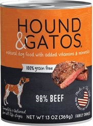 Hound & Gatos 98% Beef Grain-Free Canned Dog Food, 13-oz, case of 12
