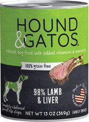 Hound & Gatos 98% Lamb & Liver Grain-Free Canned Dog Food, 13-oz, case of 12