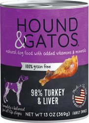 Hound & Gatos 98% Turkey & Liver Grain-Free Dog Food, 13-oz, case of 12