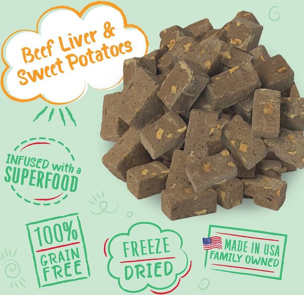 Show full view: Charlee Bear Meaty Bites Beef Liver & Sweet Potatoes Grain-Free Freeze-Dried Dog Treats, 2.5-oz bag slide 3 of 9