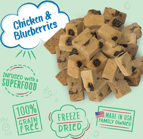 Show full view: Charlee Bear Meaty Bites Chicken & Blueberries Grain-Free Freeze-Dried Dog Treats, 2.5-oz bag slide 3 of 9